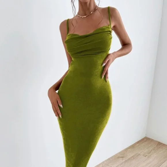 tie backless maxi dress chic elegant sexy trending green - Picture 8 of 9
